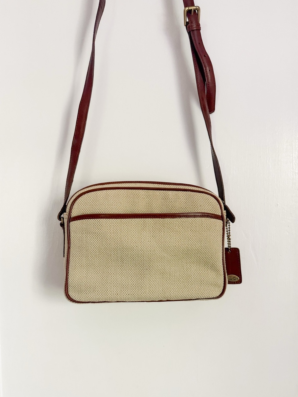 Liz Claiborne Crosshatch Woven Leather and Tan Crossbody Bag Vintage